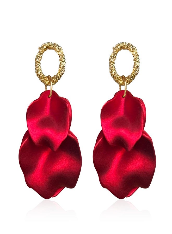 Anmpab Statement Matte Rose Flower Petal Stud Earrings for Women Dangly Floral Petal Earrings Jewelry Accessories Romantic Gifts for Her Women (Pearlescent Red) - Image 1